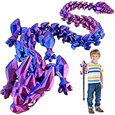 YVBBHE 30in Large 3D Printed Articulated Dragons Toy with Eyes, Stress Relief 3D Printed Toys for Anxiety & ADHD,Unique Mystery Crystal Fidget Animal for Home Office Decor (Laser Purple)