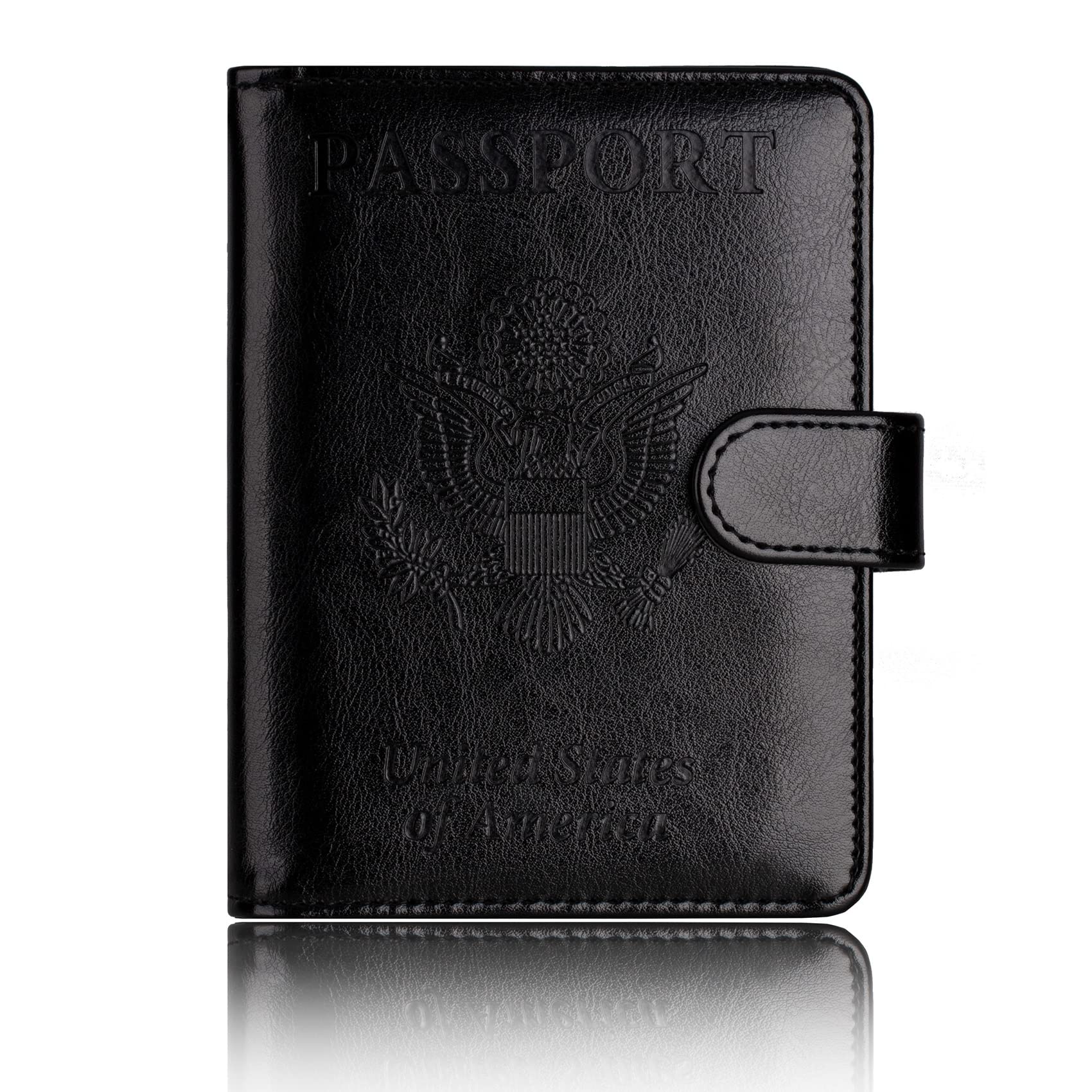 TOURSUIT RFID Blocking Passport Holder for Women Men, Leather Passport Travel Wallet with Metal 3D Metal Badge, Travel Document Holder Cover Accessories (Black)