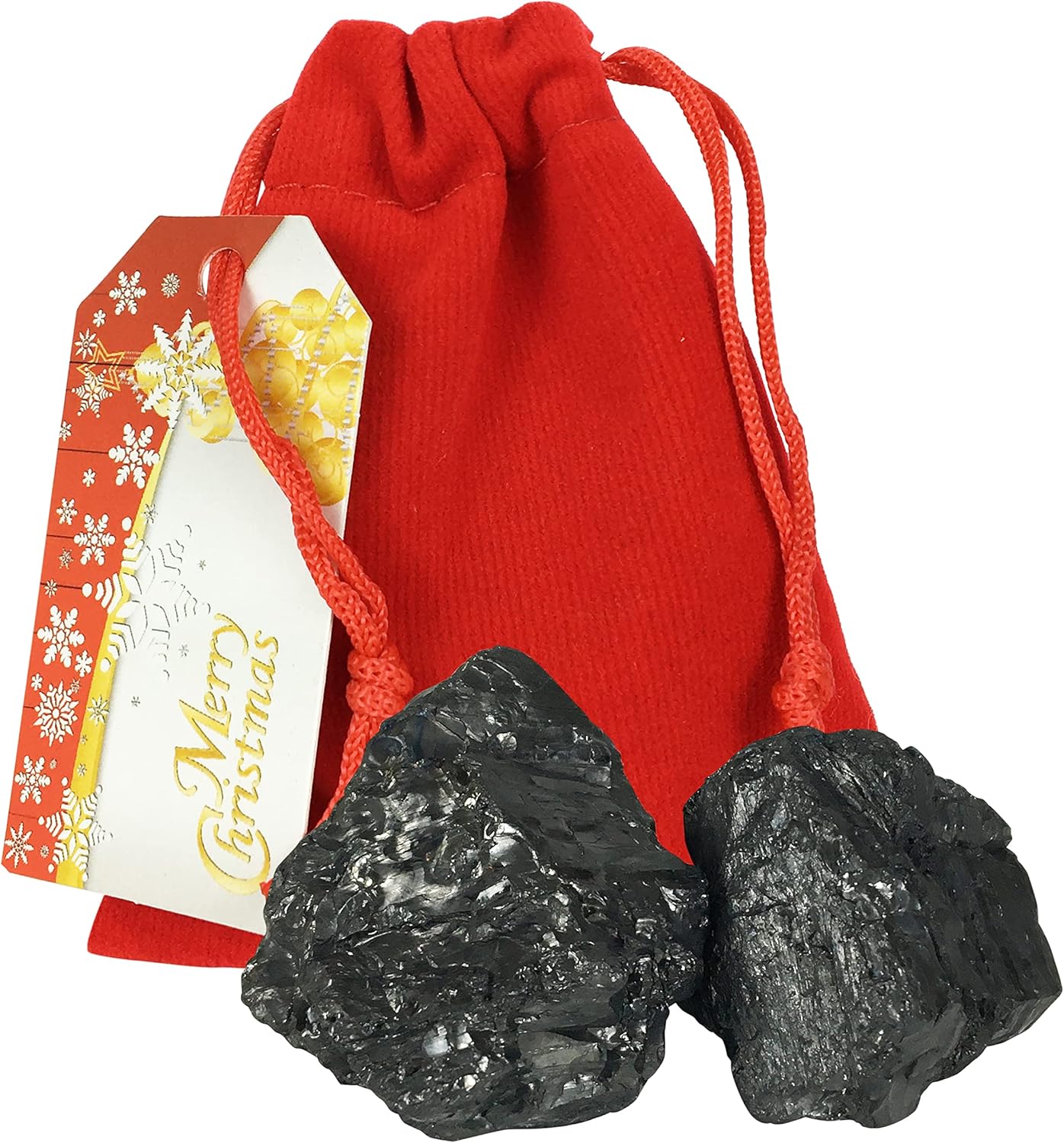 Stockings & Holders - QGP Christmas Coal Bag Extra Large, Real USA Coal, Ultimate Naughty List Lump of Coal Christmas Surprise! Plush Red Velvet Jewelry Bag, Designer Gift Tag! Stocking Stuffer, Anthracite Coal, Xmas Coal