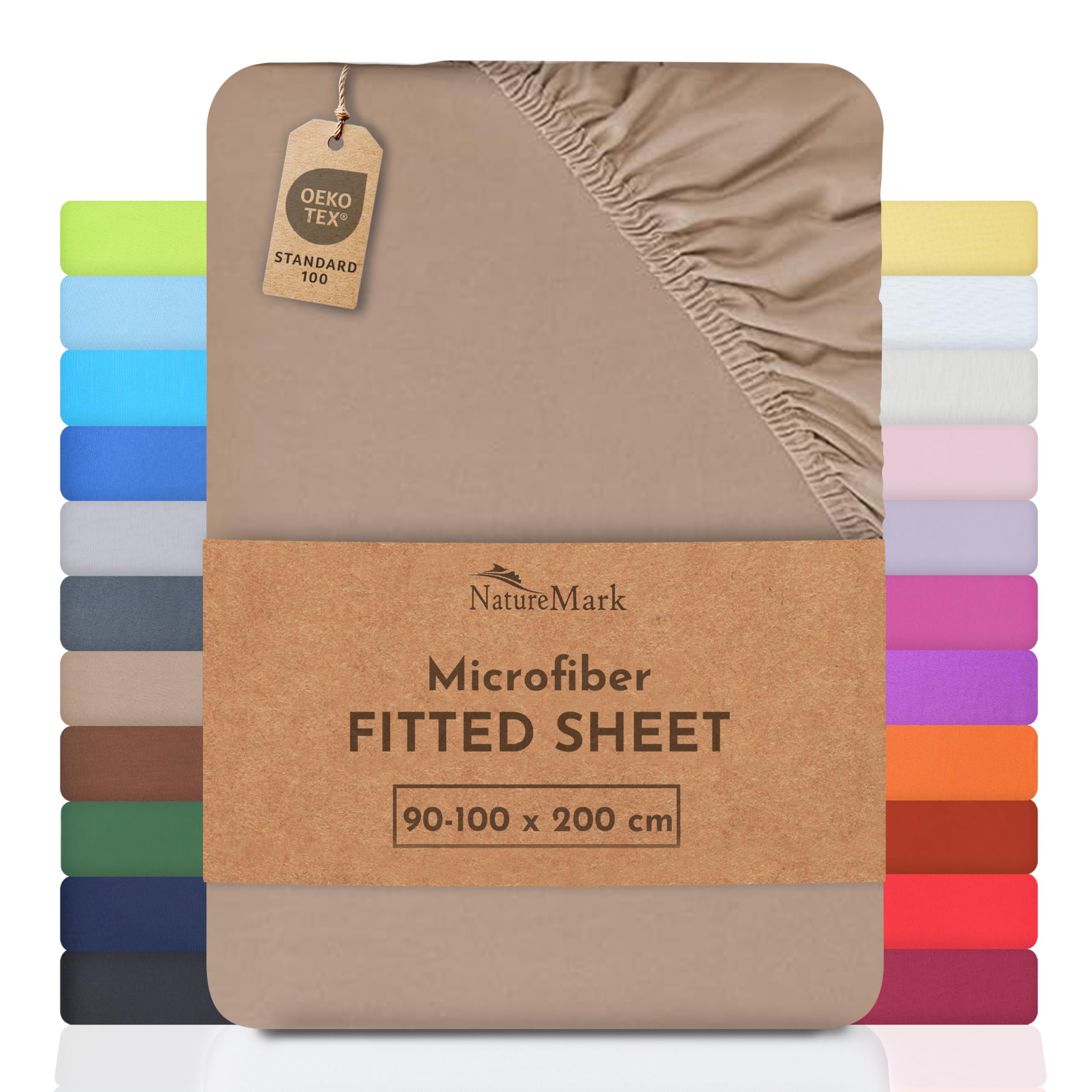 NatureMark Microfiber Fitted Sheet – Soft, Breathable & Comfortable – With Elastic Band – 90 x 200 cm – Sand/Beige — image 1