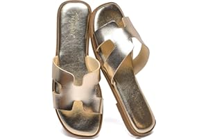 NianEr Womens Microfiber Leather Comfort Foam Support H Sandals Square Toe Dress Dressy Slip On Casual Cute Comfort Bride Bridal Wedding Designer Date Flat Sandals Summer Shoes Slides