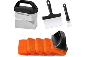 HE-SANQI Griddle Cleaning Kit for Blackstone, Flat Top Grill Cleaning Kit with Griddle Scraper, Grill Brick, Scouring Pads & Ergonomic Handles to Remove Grease, Burnt Residue (11 PCS)