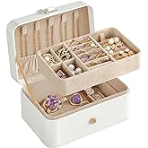 SONGMICS Travel Jewelry Organizer, 2-Layer Portable Jewelry Box Case | Holder with Shiny Metal Hardware for Earrings Necklace