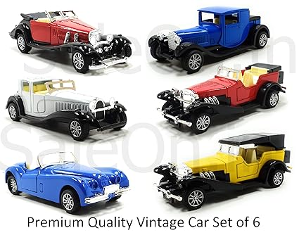SaleOn Set of 6 Diecast Vintage Model Car with Heavy Alloy Metal Material with Openable Doors Pullback Mechanism(6pc)-1119