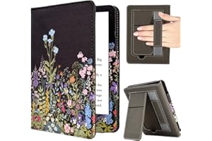KEROM Case for 6" Kindle Paperwhite (10th/7th/6th/5th Generation, 2012-2018 Release), Premium PU Leather Cute Cover Case with Foldable Stand, Hand Strap, Card Slot, Auto Sleep/Wake - Flowers