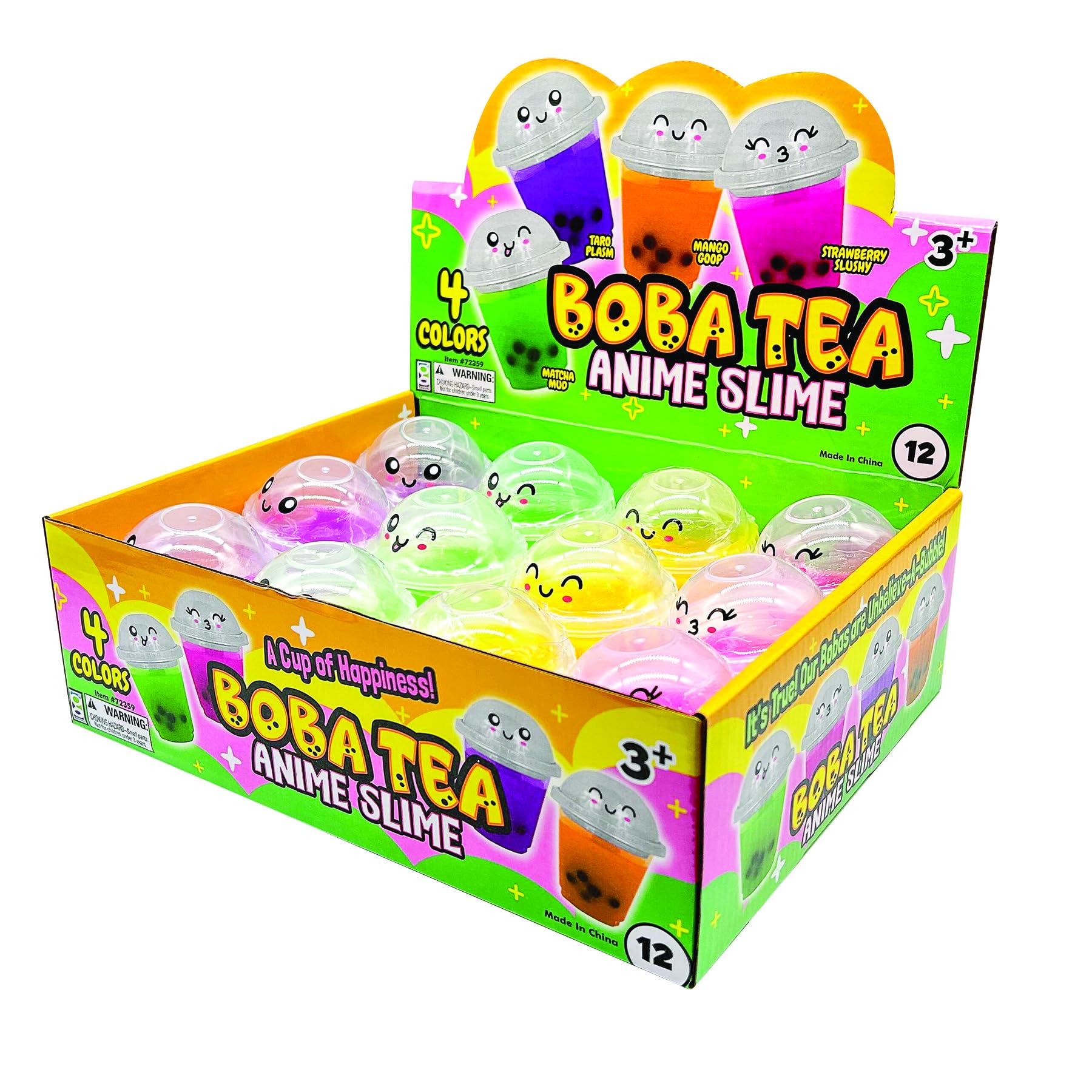 Raymond Geddes Anime Boba Tea Slime Toy - (Pack of 12) - Relaxing Boba Toys with 4 Colors - Soft and Stretchy Fun Slime Toys