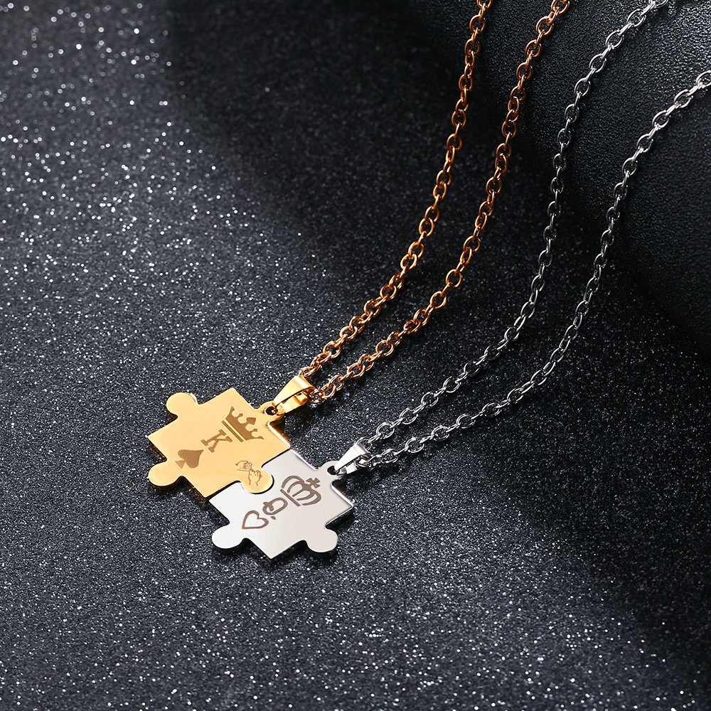 GAGAFEEL K & Q Crown Couple Necklaces Stainless Steel His Hers Puzzle Pendant Anniversary Promise Gift (K&Q)