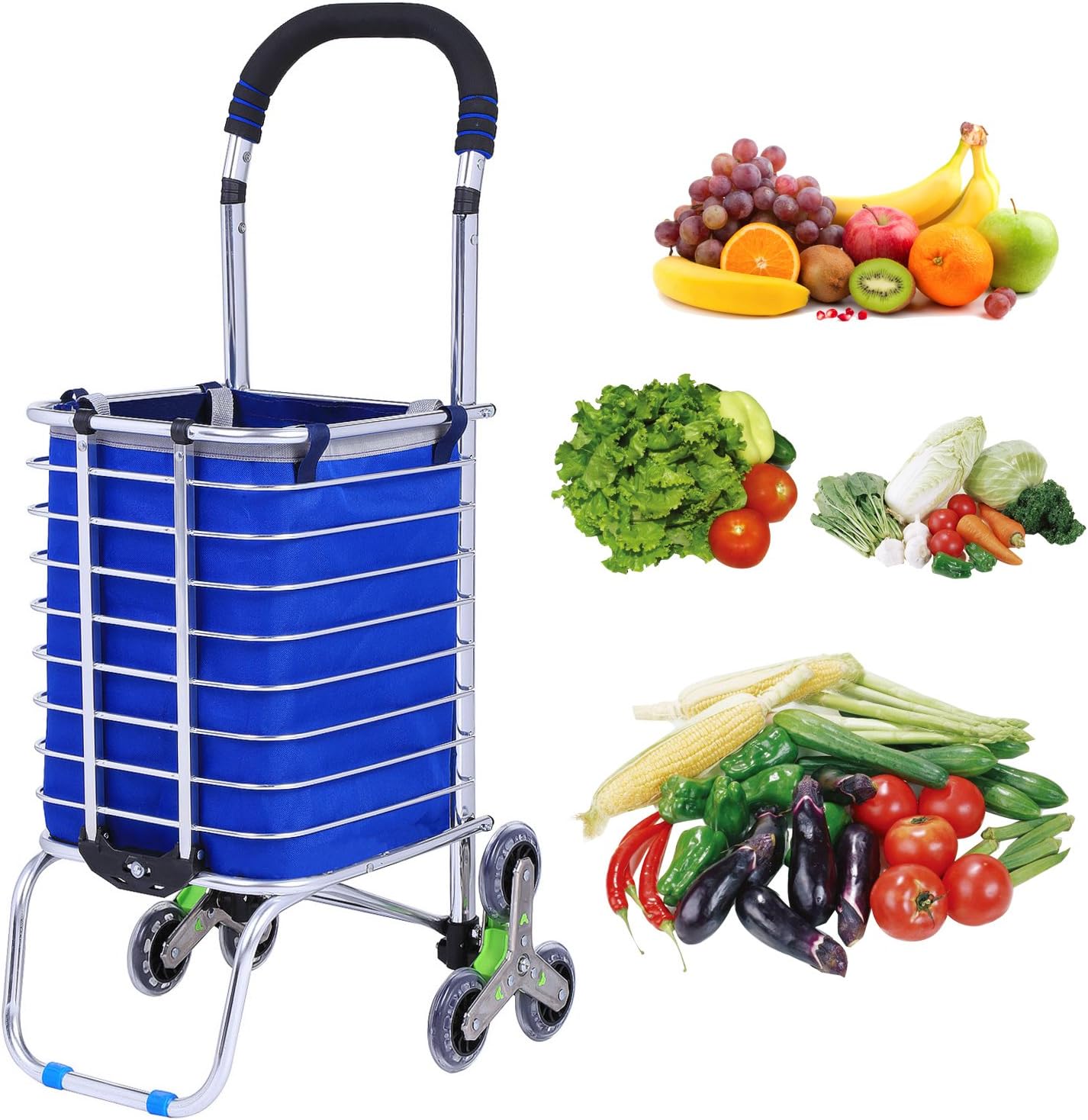 Kepteen Folding Shopping Cart Grocery Utility Portable Laundry Lightweight Cart with Rolling Swivel Wheels (US Stock) (Green Wheels)