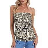 DJT Women's Tube Tops Strapless Bandeau Tank Strapless Blouse Off The Shoulder Tunic Shirts Summer Casual