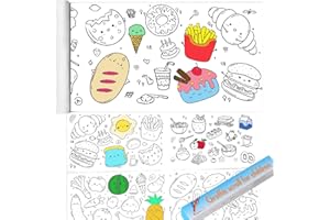 USGOHIN Coloring Paper Roll, Toddler Drawing Paper Roll, Squeaky Clean Sticky Wall Painting Stickers Set for Gift, 120x11.8 Inch (Food)