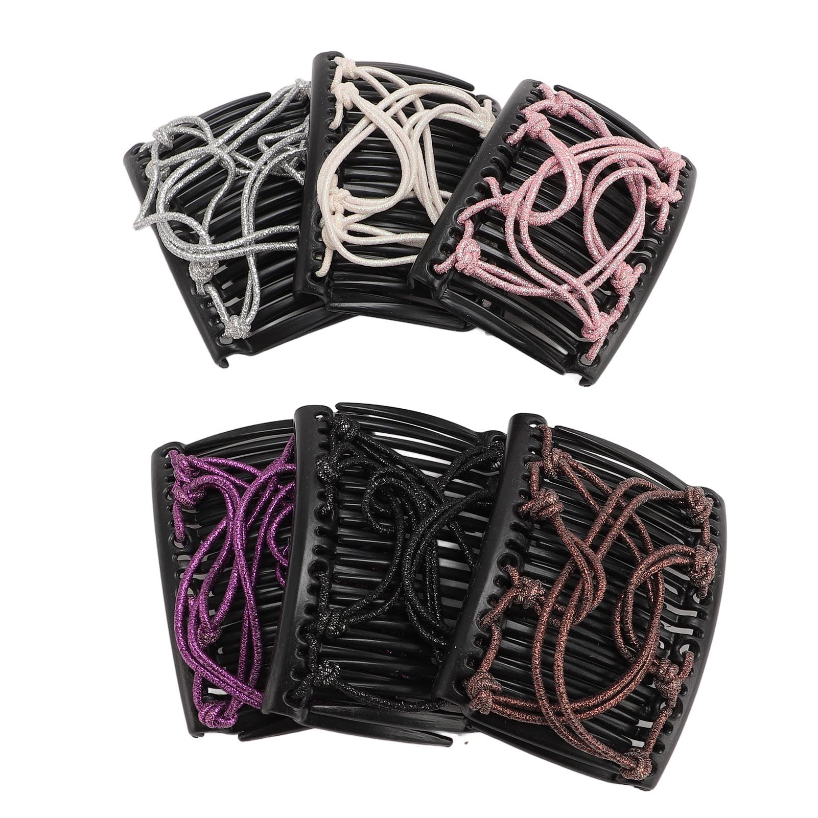 6 Stretchy Clips for Women, Adjustable Elastic Combs 6 Pack for Thick Curly Wavy Ponytails, Crease Free Party Wedding Occasion