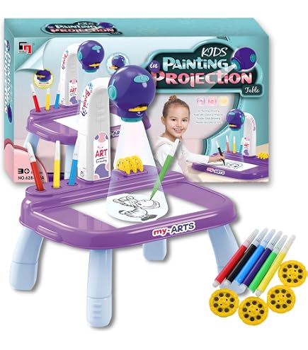 KETIEE – Projecteur De Dessin Pour Enfants – 72 Motifs Sur 9 Diapositives, 12 Crayons, Bloc De Dessin – Dès 3 Ans (rose)