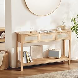 VEVOR Rattan Console Table with 3 Storage