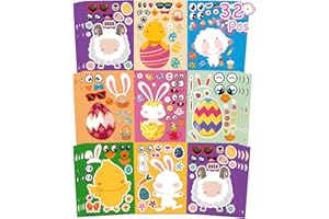 LROGOE 32 Sheets Easter Stickers for Kids Make-A-Face with Easter Eggs Farm Animal Rabbit Chicks Sheeps Themed Make Your Own Mix and Match Stickers, Easter Kids Party Favor Supplies DIY Crafts Decorations