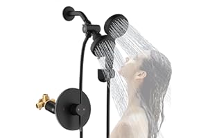 FRANSITON Matte Black Shower System High Pressure 5-Spray Rain Shower Head and Handle Combo Set with Valve 3-Way Diverter for