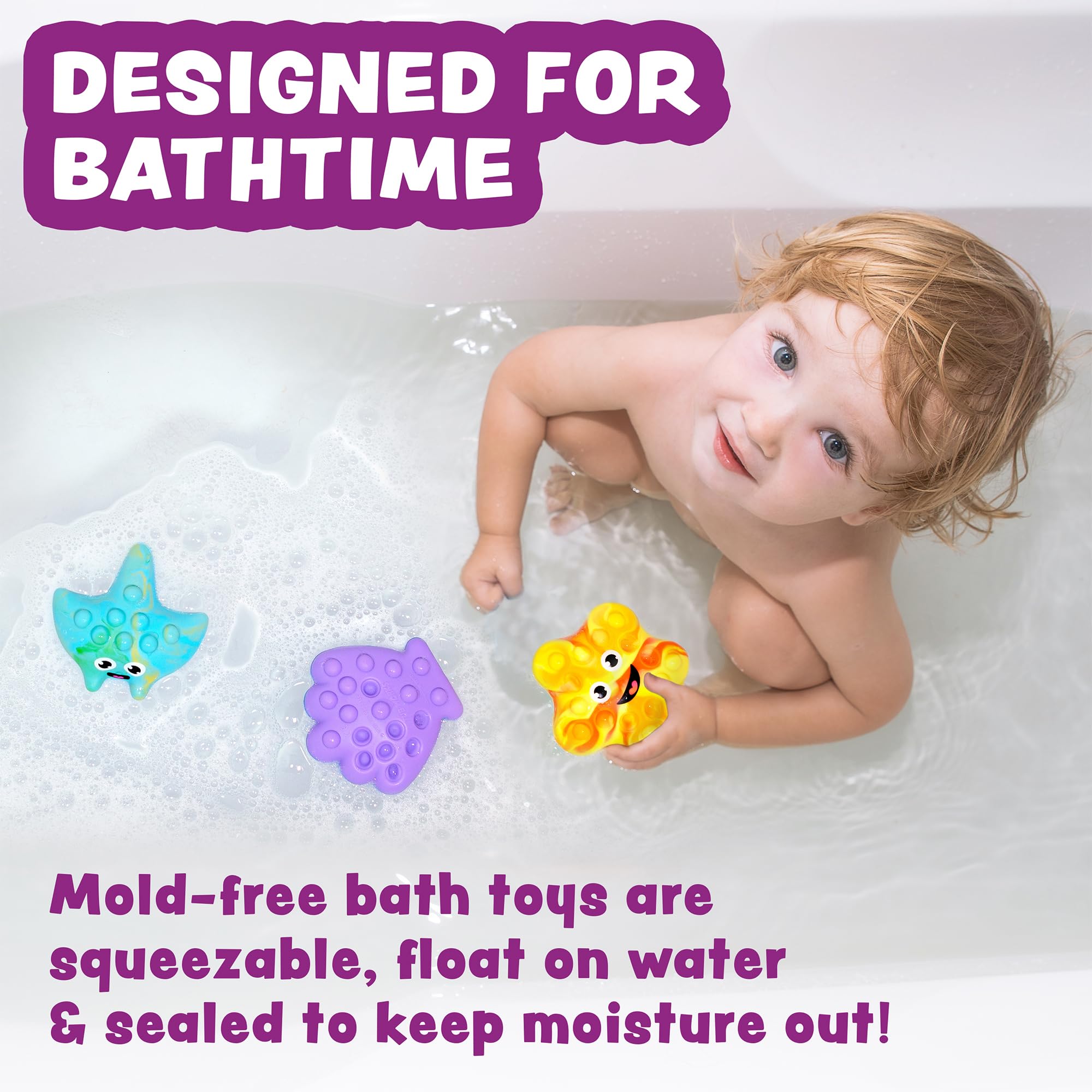 Tub Poppers™ Popping Kids & Toddler Bath Toys, 3 Pack | Push, Poke, Squish & Pop it Fidget Toys for The Bathtub | Irresistible Bubbles with Satisfying 'Pops' | Multi Sensory Kids Bath Toys