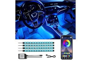 Ligrel Car Interior LED Lights - 4PCs RGB Strip Lights with Bluetooth APP Control, Music Sync/DIY Mode, USB-Powered Ambient Lighting Kit for Cars, Trucks, SUVs (Universal Fit)