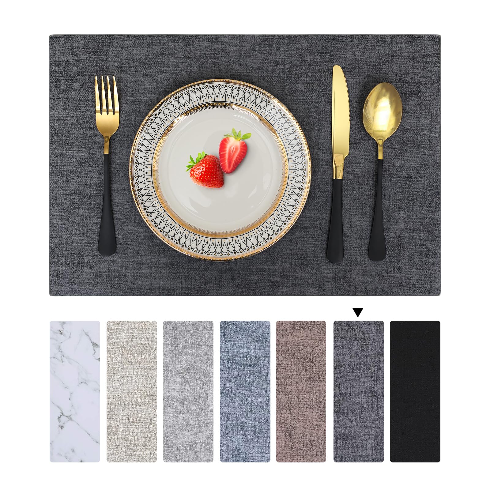 Homaxy Table Mats Set of 4, Place Mats for Table Heat-Resistant Table Mats Non-Slip Washable Waterproof Placemats PVC Leather Place Mats for Home Restaurant Hotel, 43x30cm, Dark Grey