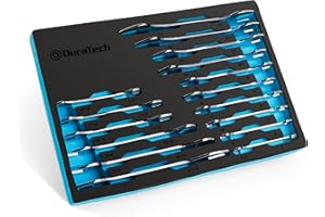 DURATECH Super-thin Open End Wrench Set, SAE(5/16" to 1-1/16") & Metric(5.5mm to 27mm), 16-Piece, Slim Spanner Wrench Set with EVA Tray Storage