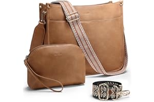 GLOSIW Women's Crossbody Bag Vegan Leather Shoulder Purses and Wallet Two Adjustable Guitar Strap Hobo Bags