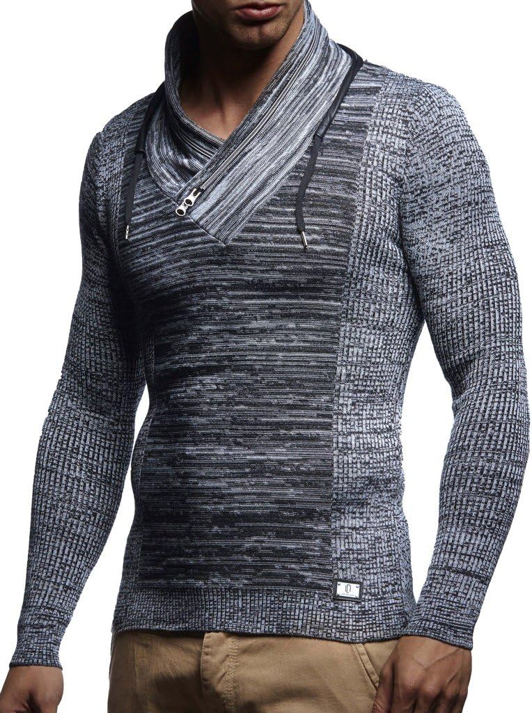 Leif Nelson Men's Pullover Knitted Pullover Hoodie Shawl Collar Sweatshirt Long Sleeve Sweater Zipper Slim Fit LN1585