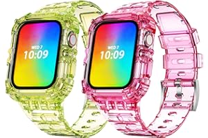 ABELTA Compatible with Clear Apple Watch Band 38mm 40mm 41mm 42mm 44mm 45mm with Protective Case,Shockproof Strap for iwatch Bands Series 8 7 6 5 4 3 2 1