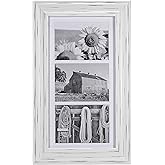 Malden International Designs Whitman White Wash Matted 3 Opening Collage Wood Picture Frame, 5 by 7-Inch