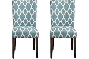 HomePop Parsons Classic Upholstered Accent Dining Chair, Set of 2, Teal and Cream Geometric