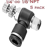Utah Pneumatic Nylon & Nickel Plated Brass Push To Connect Air Flow Control Valve Elbow 1/4OD 1/8NPT Push In Fitting Pneumatic Speed Control Valve 5 Pack Pneumatic Fittings (Valve 1/4 OD 1/8NPT)