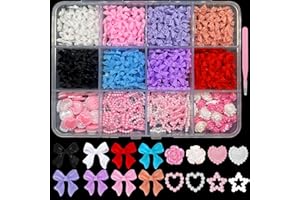 AQNJC 3D Nail Charms Bulk 8 Colors Bow Charms Y2K Flower Rose Heart Star Charms and Gems for Nails Design Nail Pearls Charms for Nail Art