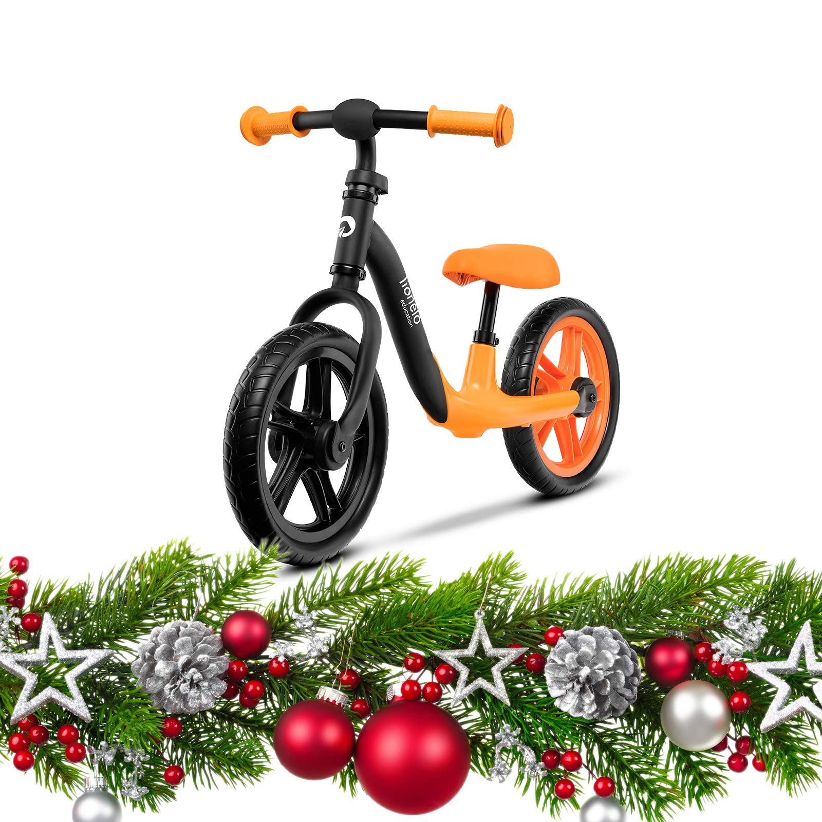 Lionelo Loe Orange Alex Children's Balance Bike up to 30 kg Saddle and Handlebar Adjustable 12 Inch EVA Foam Wheels Robust Construction Steering Angle Limiter EN 71, Small