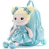 Lazada Toddler Backpack - Baby Girl Gifts Curly Fingerprints Plush Doll Dress Backpack - Fashion Girls Curly Rolled Fingerprints Series - Lake Blue 11 Inches