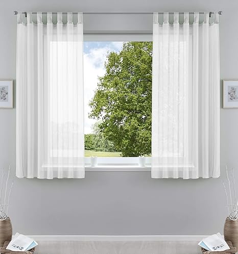 2er-Pack Gardinen Transparent Vorhang Set Wohnzimmer Voile Schlaufenschal mit Bleibandabschluß HxB 175x140 cmWeiß, 61000CN