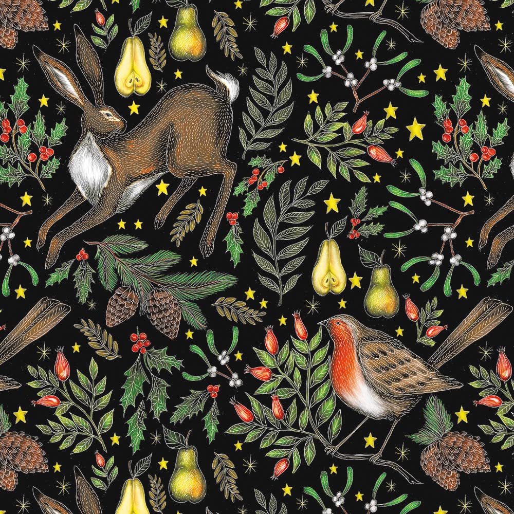 Charity Christmas Cards - Hare and Robin with Pears and Winter Foliage - Eco-Friendly - Pack of 8 Cards - By Museums and Galleries