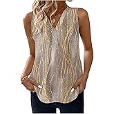 SHENHE Women's V Neck Sleeveless Blouse Patterned Summer Dressy Casual Office Shirt Top