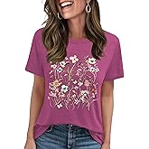 LETSEE Graphic Tees for Women Short Sleeve Loose Fit Casual T Shirts Cute Boho Vintage Dressy Trendy Summer Tops