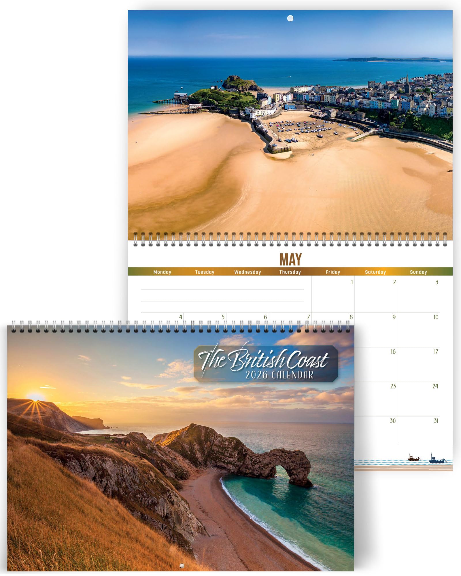 British Coast Calendar 2026, with beautiful scenery from the British Isles. 2026 wall calendar UK, month to view with spiral binding, by Just Cards Direct
