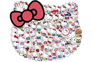 FXBUY 100Pcs Kids Hello Kitty Stickers Pack White Theme Kawaii Cat Stickers Cute Cartoon Characters Stickers for Kids Teens Adults Waterproof Vinyl Decals for Water Bottle Laptop Luggage (KT)