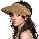 Women Foldable Sun Visor Hat Adjustable Straw Ponytail Summer Beach Cap UV Protection
