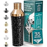 BARE BARREL Insulated Cocktail Shaker Set | Double Wall Stainless Steel | Martini Shaker for Home Bar Bartending | Built-in Drink Measure System & Strainer, Travel Bag, Recipes | Gift Set (Leo Copper)