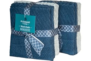 PH Pleasant Home Diagonal Wash Cloths Set - 12 Pack (12” x 12”) – 509 GSM - 100% Ring Spun Cotton Wash Cloth - Super Soft and Highly Absorbent Face Towels (Dark Blue & Light Blue)