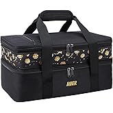 MIER Insulated Double Casserole Carrier Bag for Lasagna Lugger, Potluck Parties, Picnic, Beach, Fits 9 x 13 Inches Baking Dish, Casserole Dish, Expandable, Black