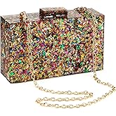 Gets Acrylic Purses and Handbags for Women Multicolor Perspex Geometric Patterns Box Clutch Banquet Evening Crossbody Handbag