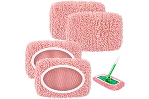Nicemiya 4 Pack Reusable Mop Pads Compatible with Swiffer Sweeper, Microfiber Chenille Washable Swiffer Mop Pads, Dry & Wet Sweeping Mopping Cloths (Pink)