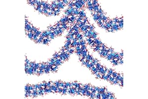 STZMAMIL 4th of July 3 Pack Total 50 Ft Patriotic Tinsel Garland Decorations, Red, White and Blue Tinsel Metallic Glitter Garland with Star for Fourth July Independence Day Memorial Day Outdoor Indoor Decor