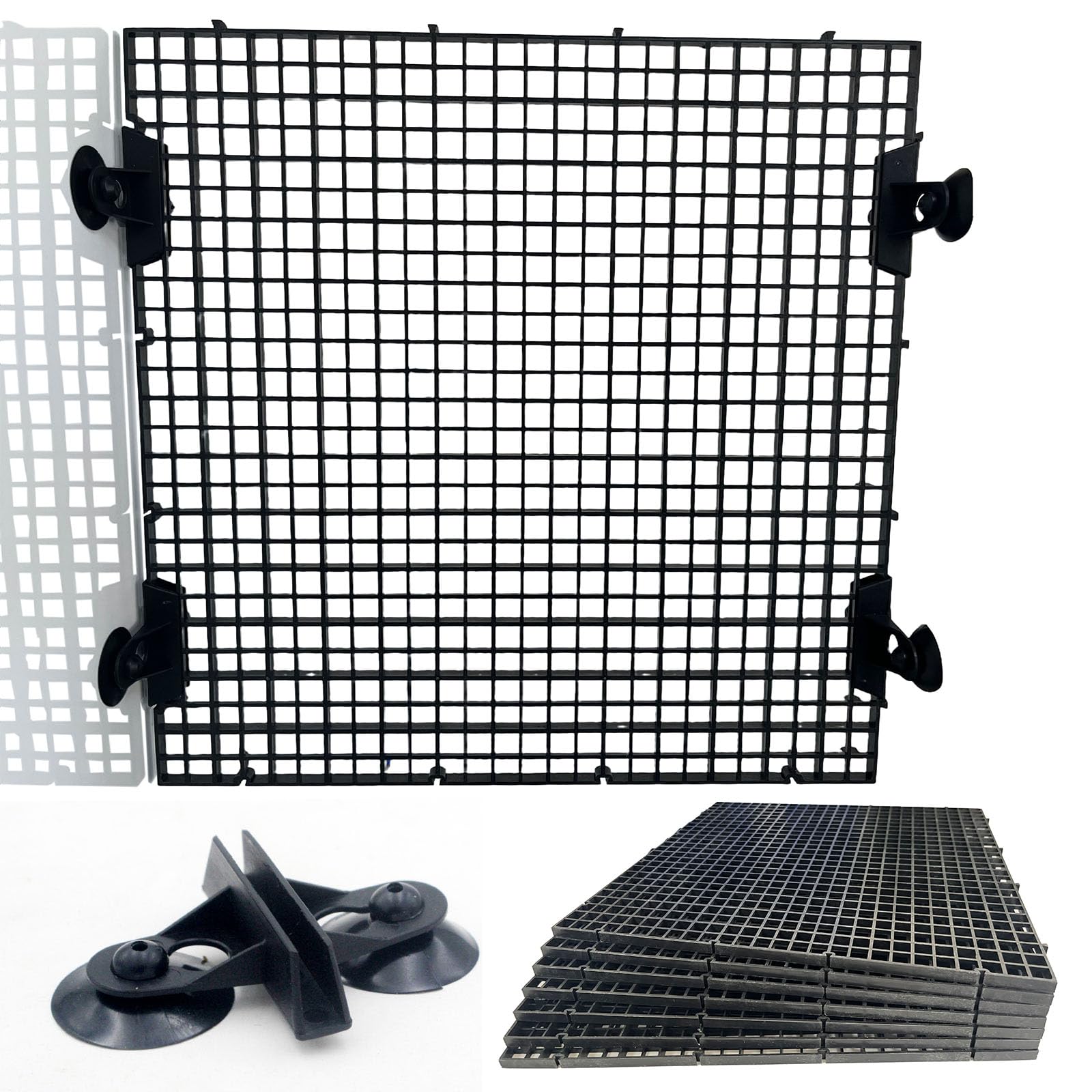 Photo 1 of TQDXZA Plastic Aquarium Divider Panel and Fish Tank Lid - Egg Crate Grid for 10/20/55 Gallon Tanks, Adjustable Separator with Suction Cups, Customizable Breeder Cover and Bottom Grate (Black, 8 Pacs)