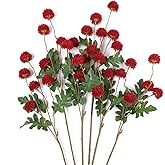 mizii 6Pcs Red Fake Silk Pompon Mum Artificial Flowers Bulk Small Faux Chrysanthemums with Stems Realistic Floral Decorations for Wedding DIY Bouquet Centerpieces Shower Vase Home Decor (Red)