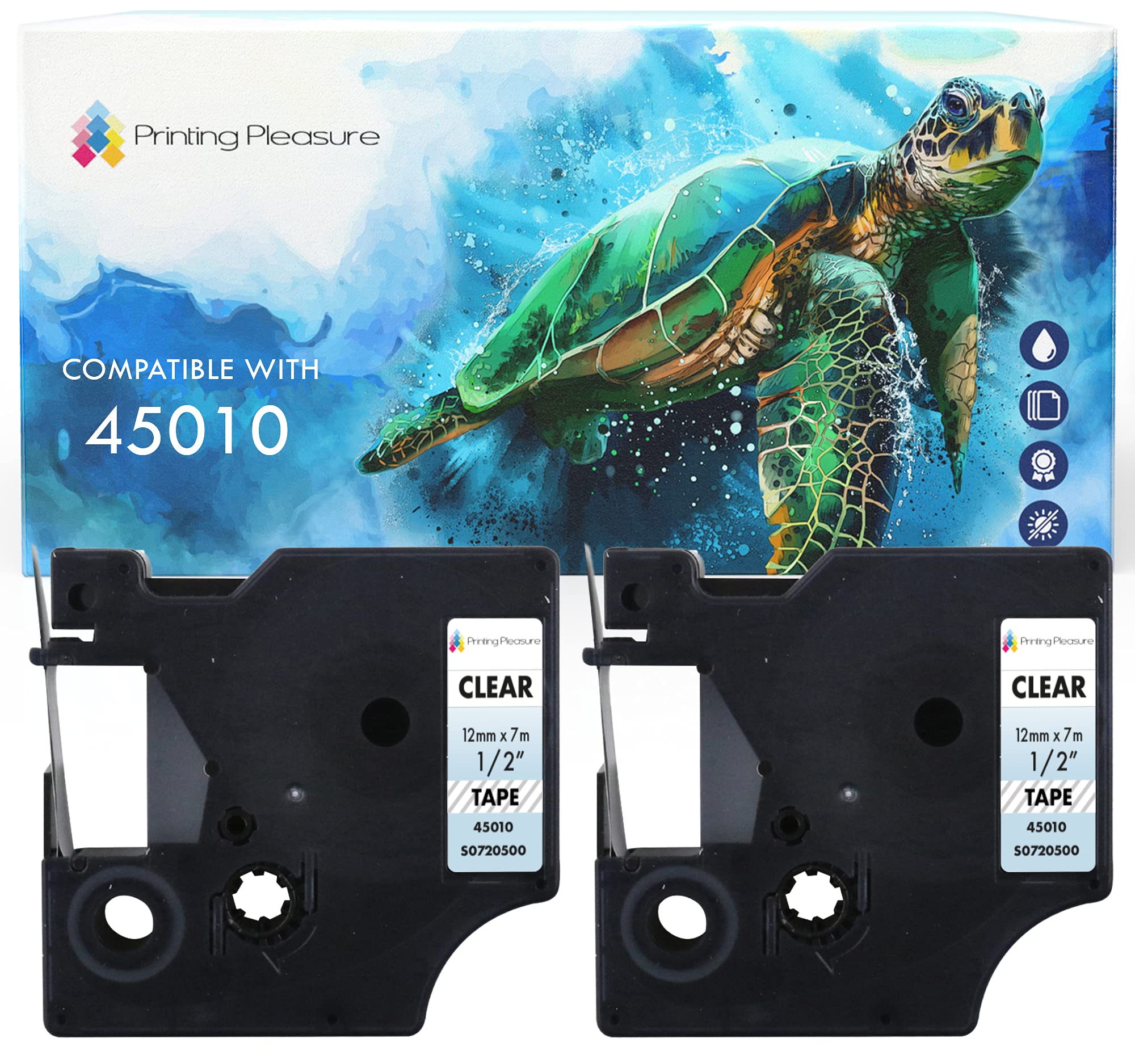 2X Compatible with 45010 Black on Transparent (12mm x 7m) Label Tapes for LabelWriter 450 Duo LabelPoint 100 150 250 LabelManager 160 210D 220P 260P 280 360D 420P 450 500TS PnP MobileLabeler