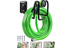 DORBLELY Garden Hose Holder Wall Mount - Metal Hose Hanger with Hook Heavy Duty Garden Hose Reel Sturdy Water Hose Holders for Outside Yard Lawn Storage