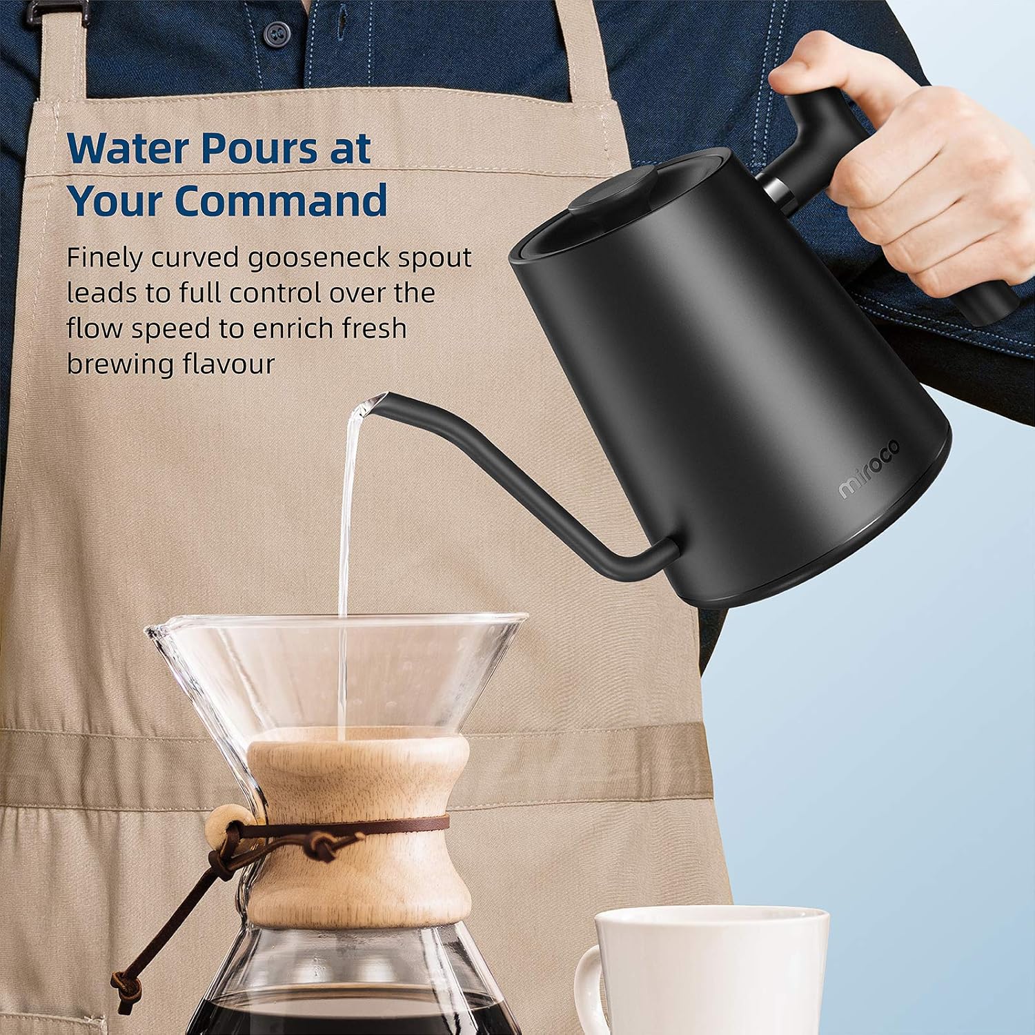 Miroco Gooseneck Electric Pour-Over Kettle, Temperature Variable Kettle for Coffee Tea Brewing, 0.9L Stainless Steel Kettle, Temperature Holding, Built-in Stopwatch: Kitchen & Dining